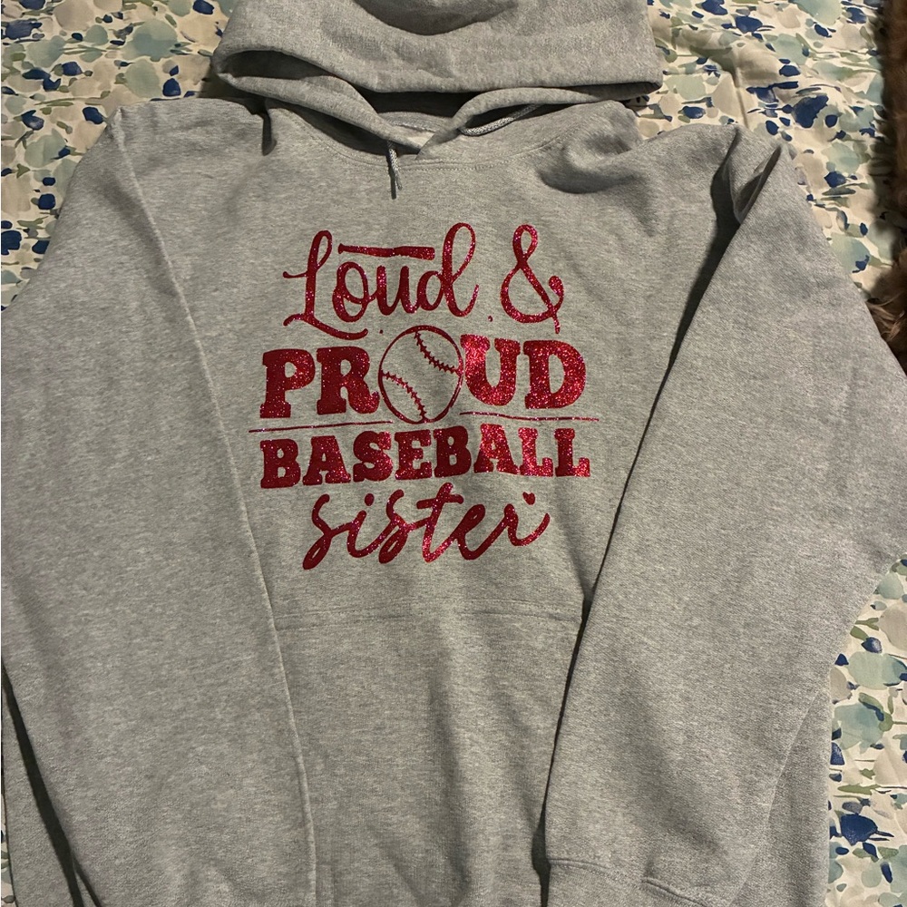 Gildan Gray Hoodie with Red Print
